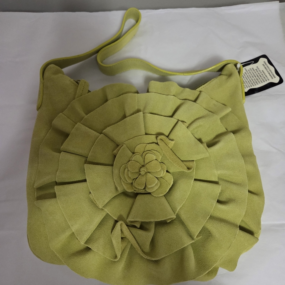 Vintage Suzanne Sommers Suede Shoulder Bag With Flower Motif